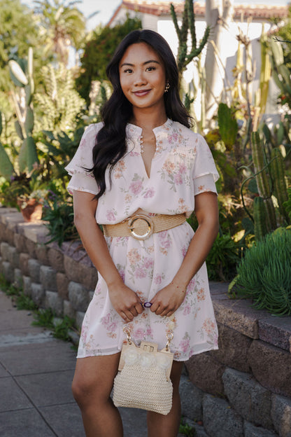 Evangeline Gold Circular Buckle Straw Waist Belt Taupe
