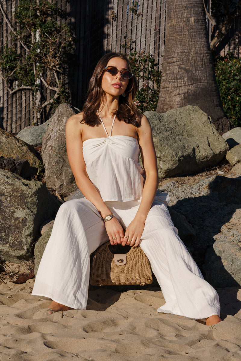Louisa High Waist Wide Leg Pants Oatmeal