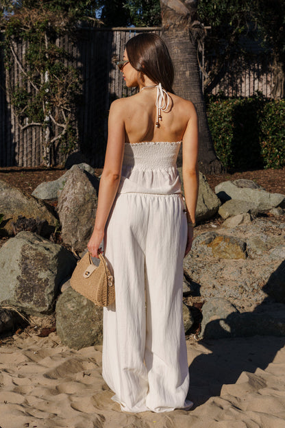 Tracy Sleeveless Halter Twist Front Top Oatmeal