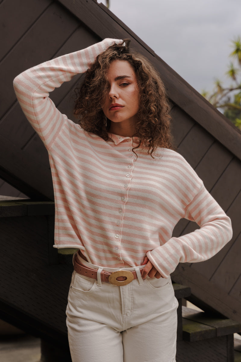 Katie Hammered Oval Buckle Belt Blush