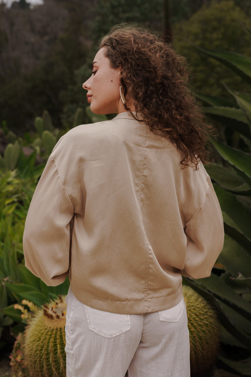 Kendall Long Balloon Sleeve Bomber Jacket Taupe