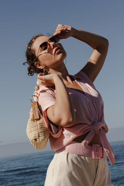 Callie Short Sleeve Button Down Top Pink