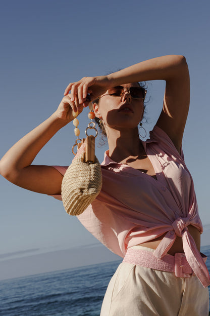 Callie Short Sleeve Button Down Top Pink