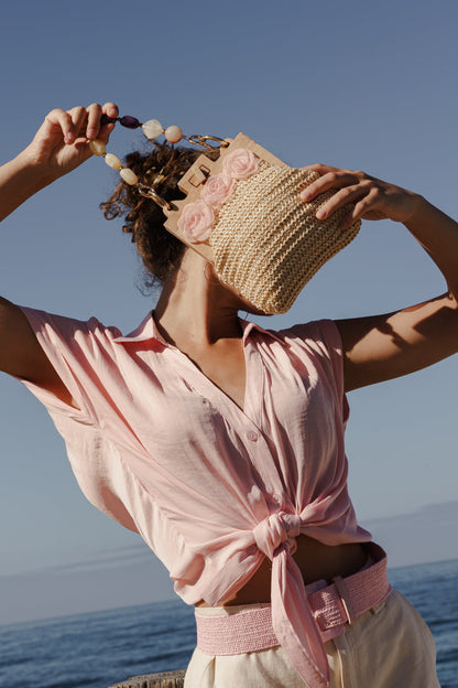 Callie Short Sleeve Button Down Top Pink