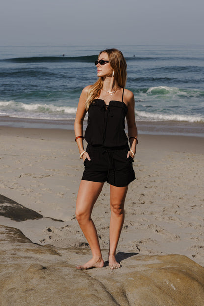 Marie Sleeveless Front Tie Tank Top Black