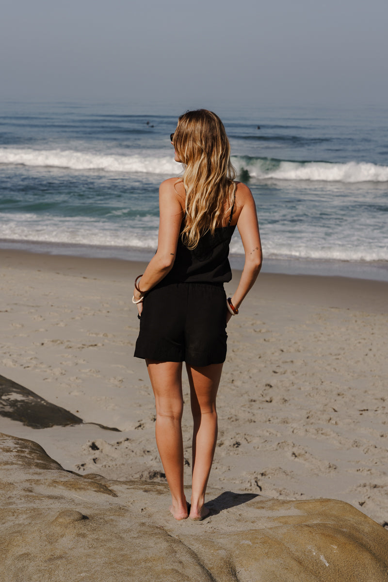Marie Sleeveless Front Tie Tank Top Black