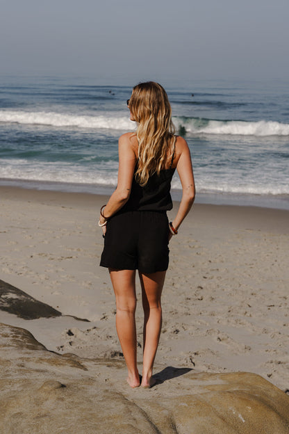 Marie Sleeveless Front Tie Tank Top Black