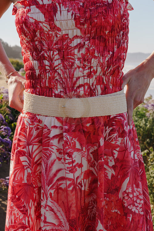 Calla Translucent Circular Buckle Straw Waist Belt Beige