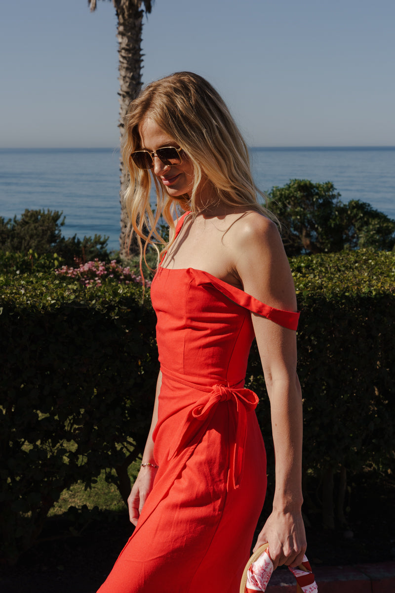Brexley Sleeveless Wrap Midi Dress Red