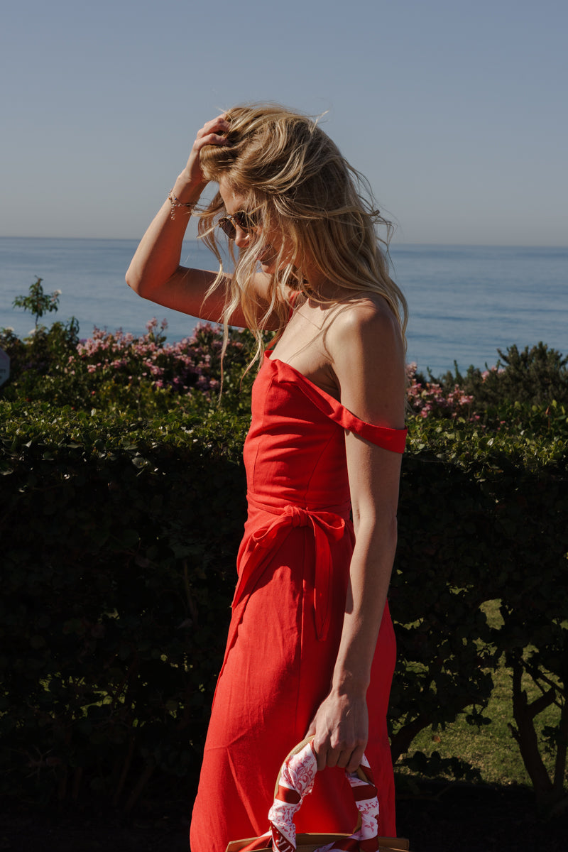 Brexley Sleeveless Wrap Midi Dress Red
