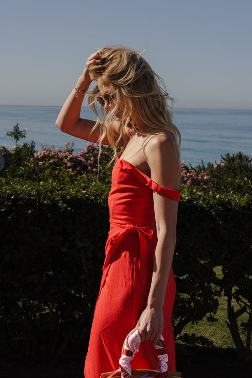 Brexley Sleeveless Wrap Midi Dress Red