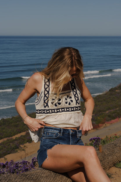 Teresa High Rise Raw Hem Denim Shorts Dark Wash
