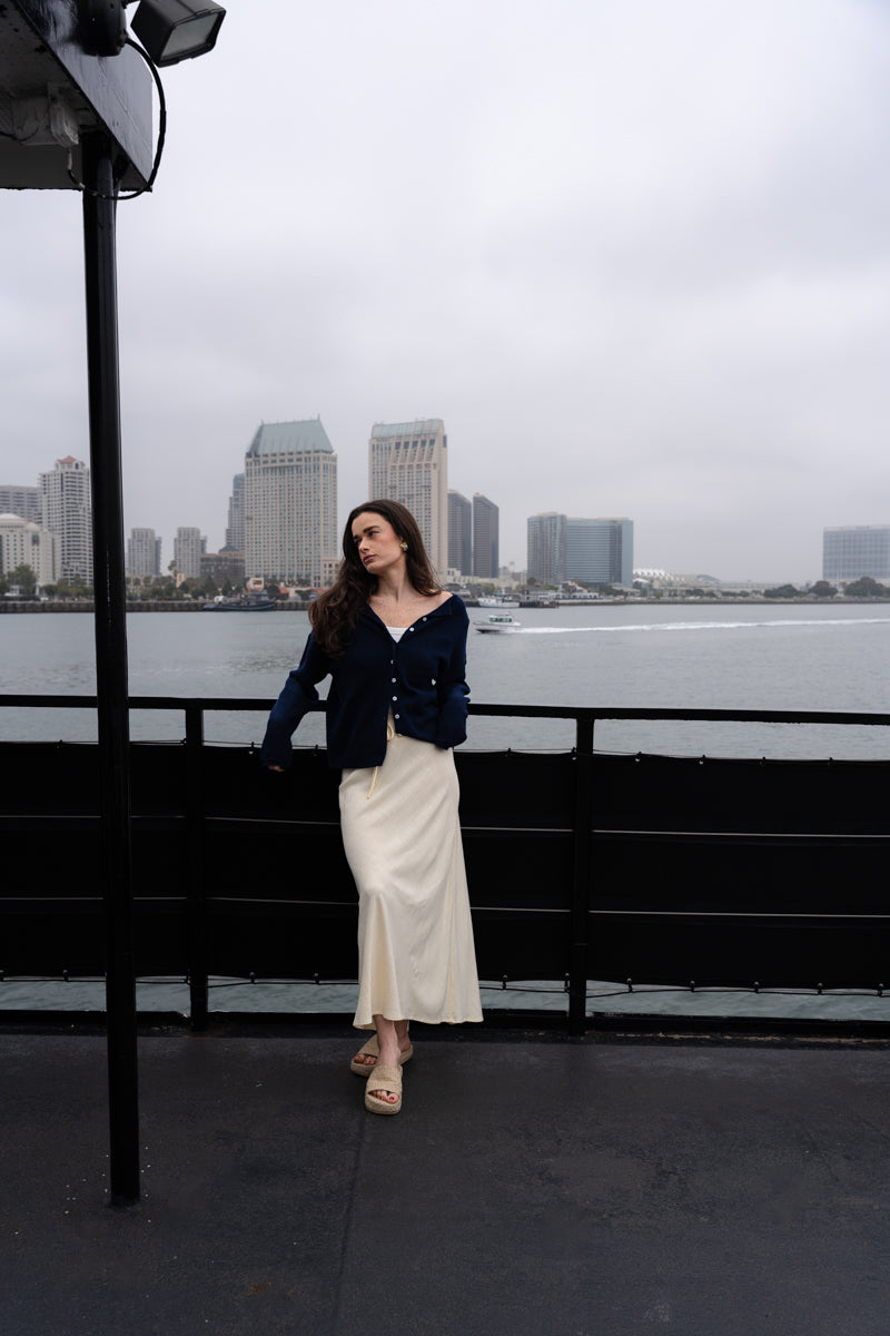 Tanya Long Sleeve Button Down Knit Cardigan Navy