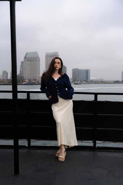 Tanya Long Sleeve Button Down Knit Cardigan Navy