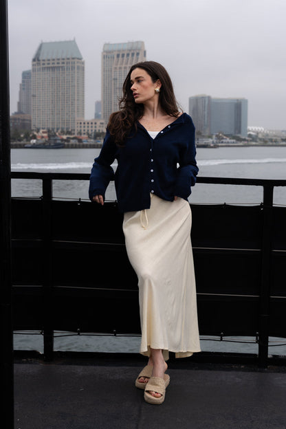 Tanya Long Sleeve Button Down Knit Cardigan Navy