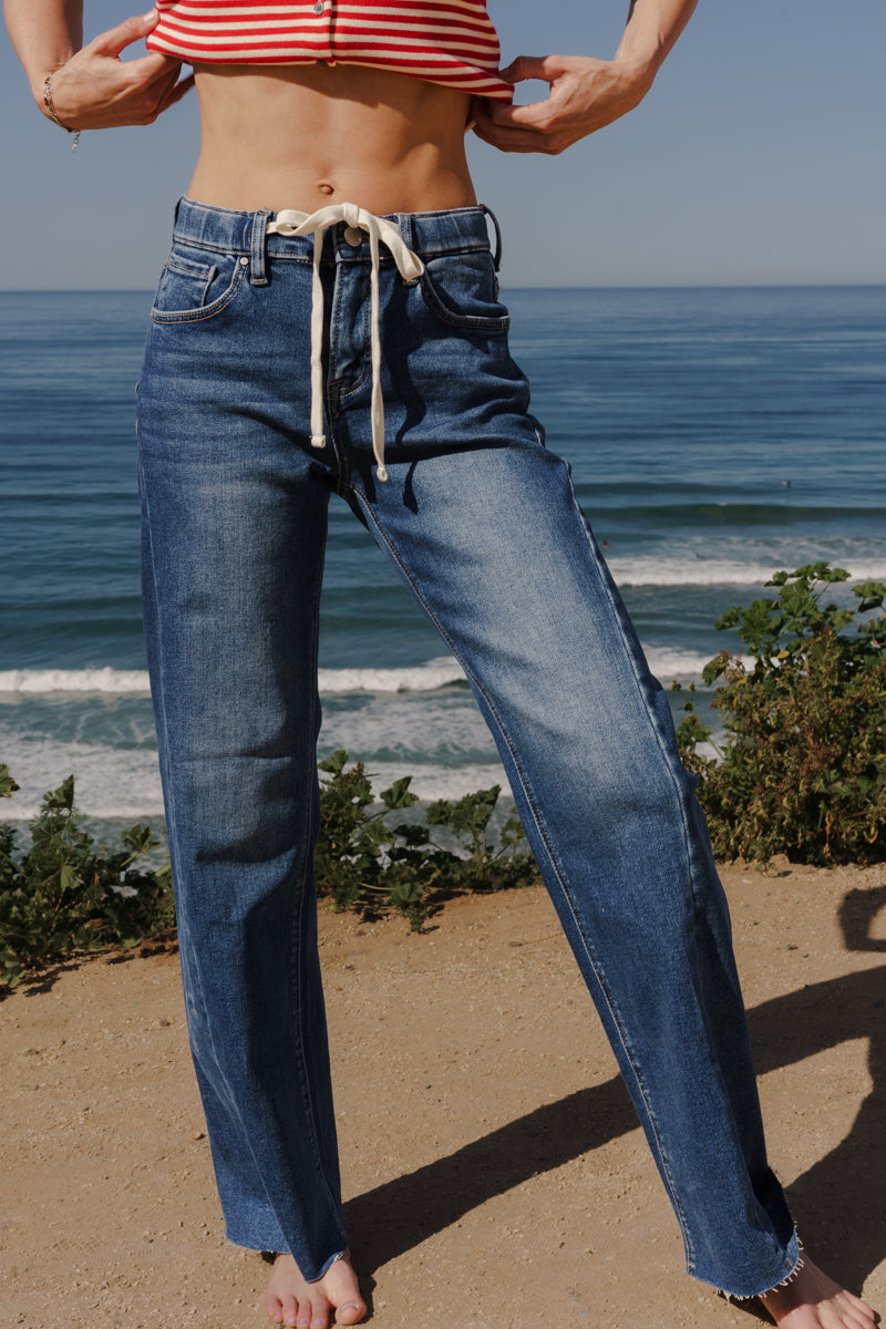 Sorella High Rise Drawstring Jeans Dark Wash