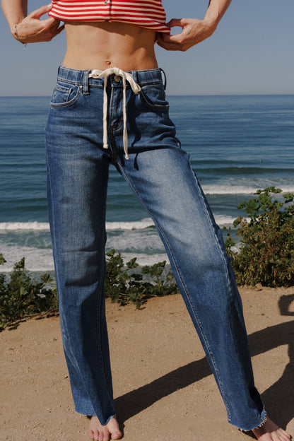 Sorella High Rise Drawstring Jeans Dark Wash