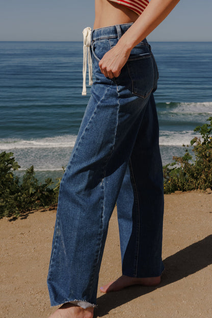 Sorella High Rise Drawstring Jeans Dark Wash