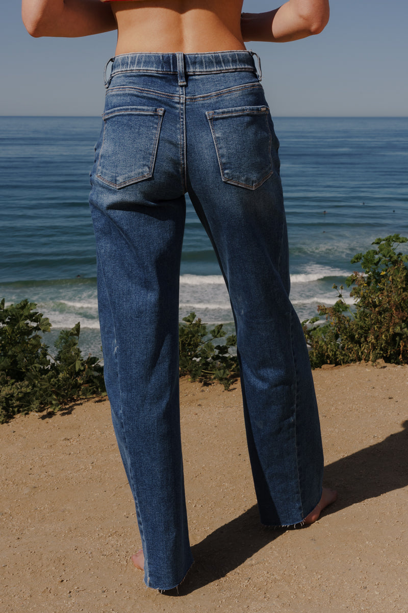 Sorella High Rise Drawstring Jeans Dark Wash