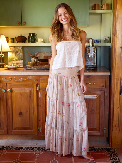 Hanna Convertible Maxi Skirt - Pin Dot Prairie Cream