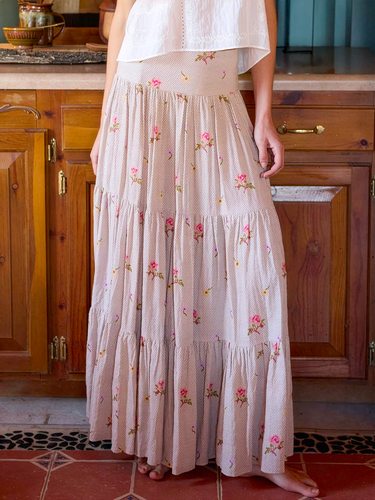 Hanna Convertible Maxi Skirt - Pin Dot Prairie Cream