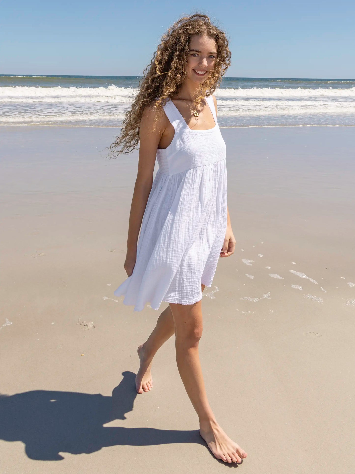 Tricia Mini Dress - White Cotton Gauze
