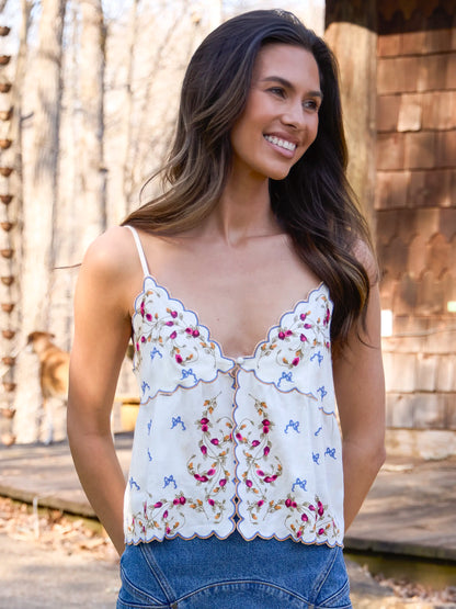 Estelle Embroidered Tank - White Floral