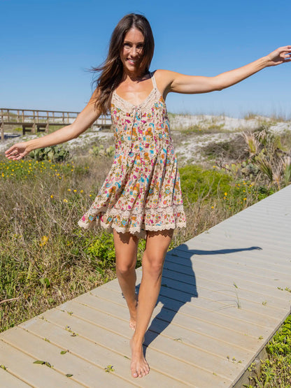 Cotton & Lace Romper - Paisley Petals