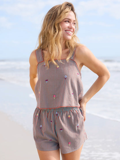 Embroidered Striped Tank - Terracotta Tide