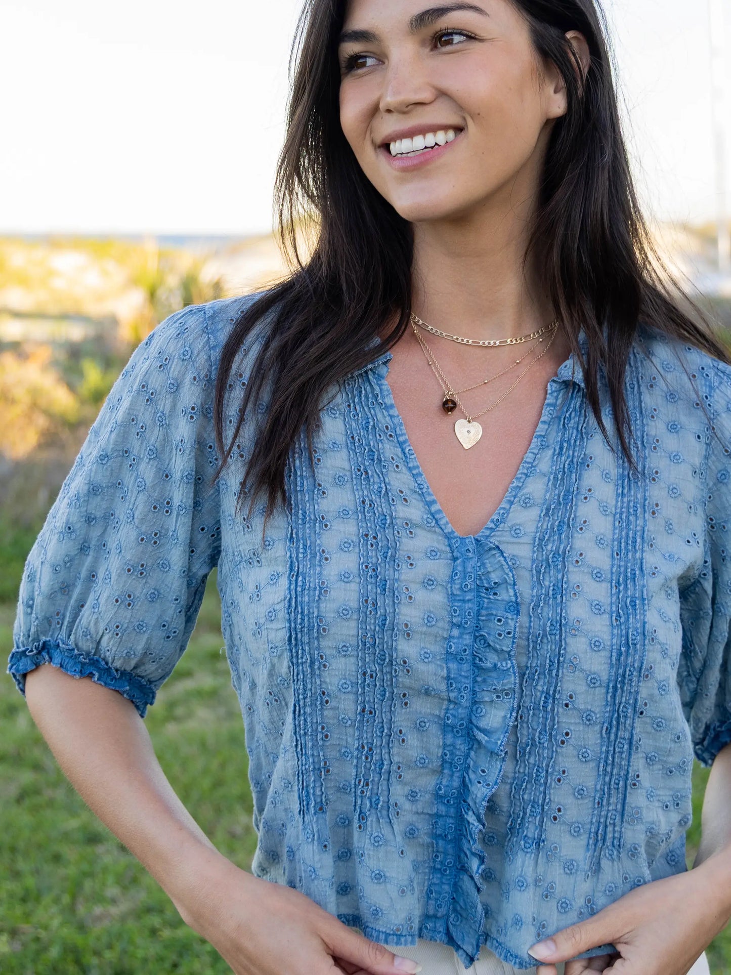 Annie Cotton Eyelet Top - Denim