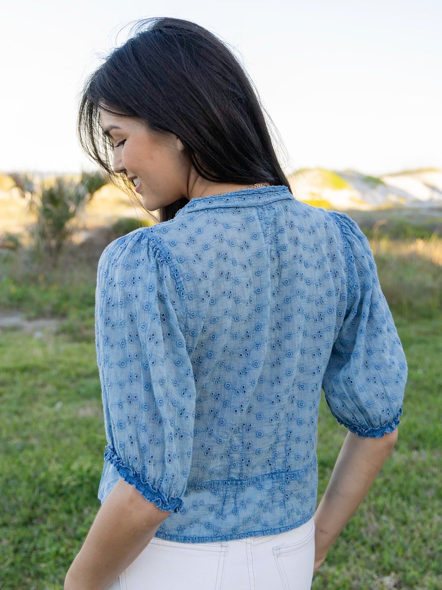 Annie Cotton Eyelet Top - Denim