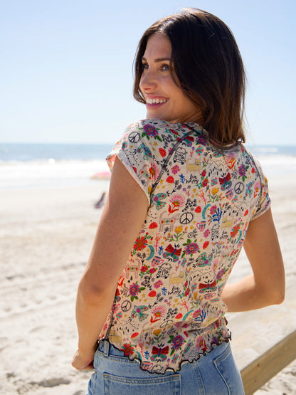 Lily Cotton Short Sleeve Tee Shirt - Doodles