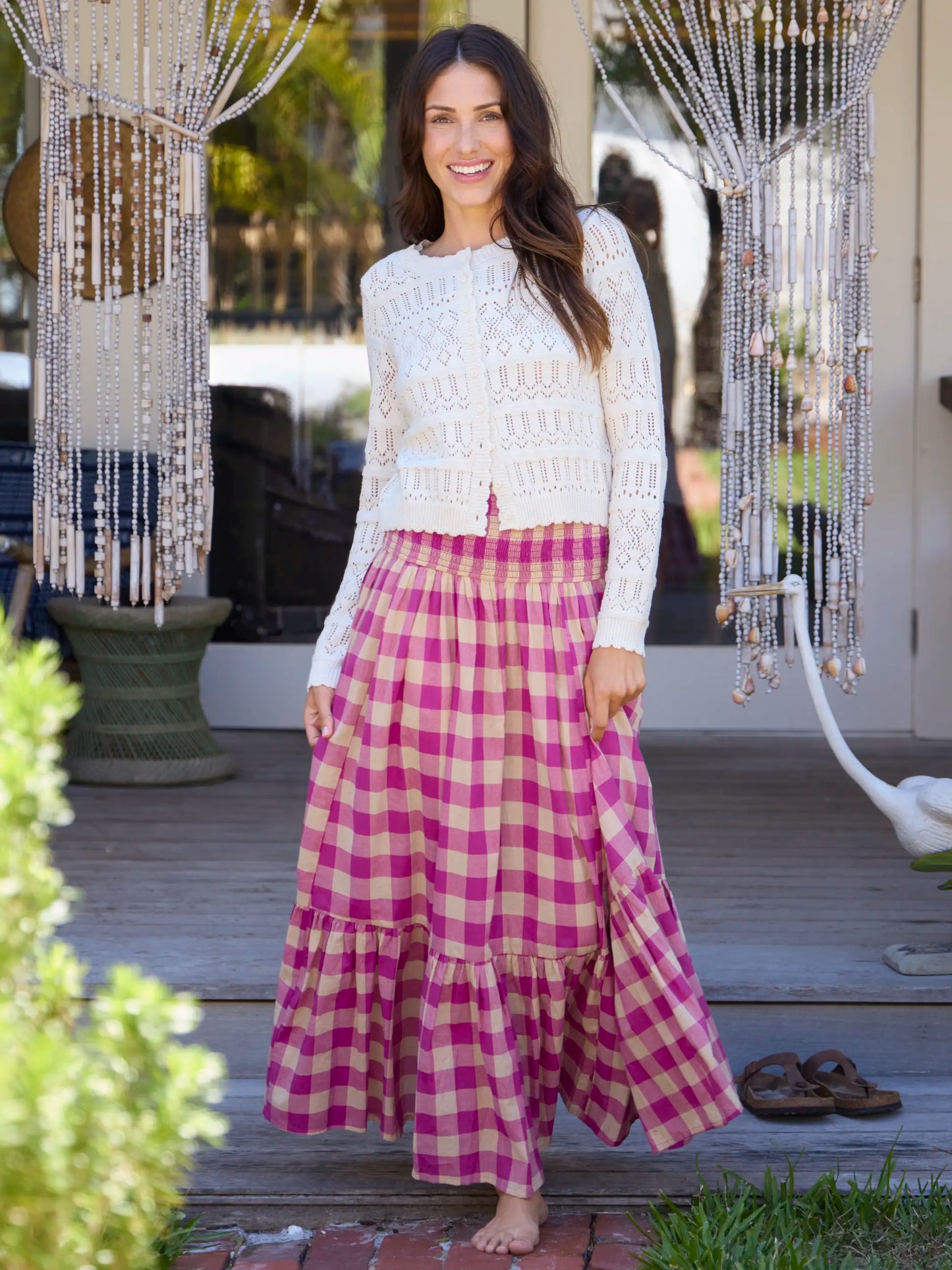 Flora Convertible Cotton Maxi Skirt - Fuchsia Gingham