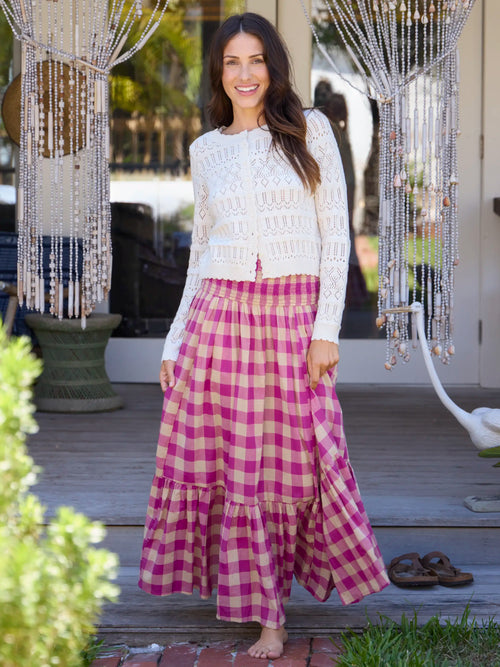 Flora Convertible Cotton Maxi Skirt - Fuchsia Gingham
