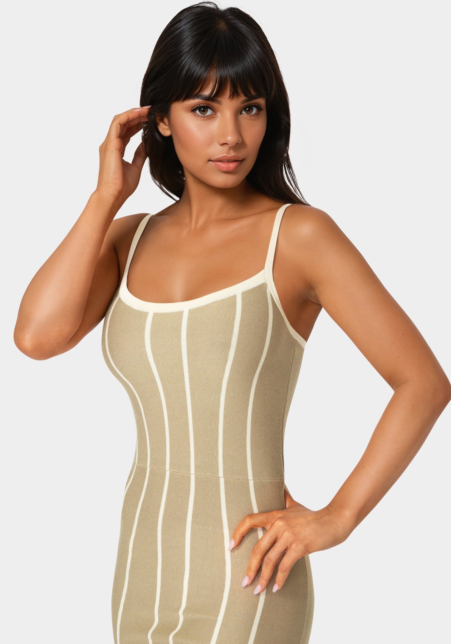 Striple Knit Bodycon Midi Dress