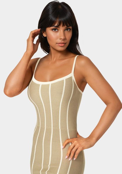 Striple Knit Bodycon Midi Dress