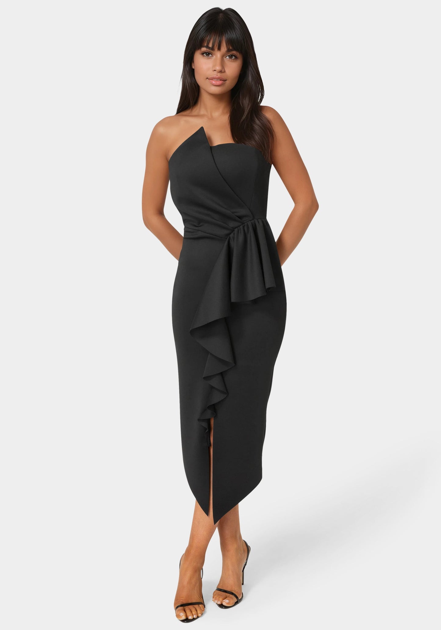 Strapless Cascade Midi Dress