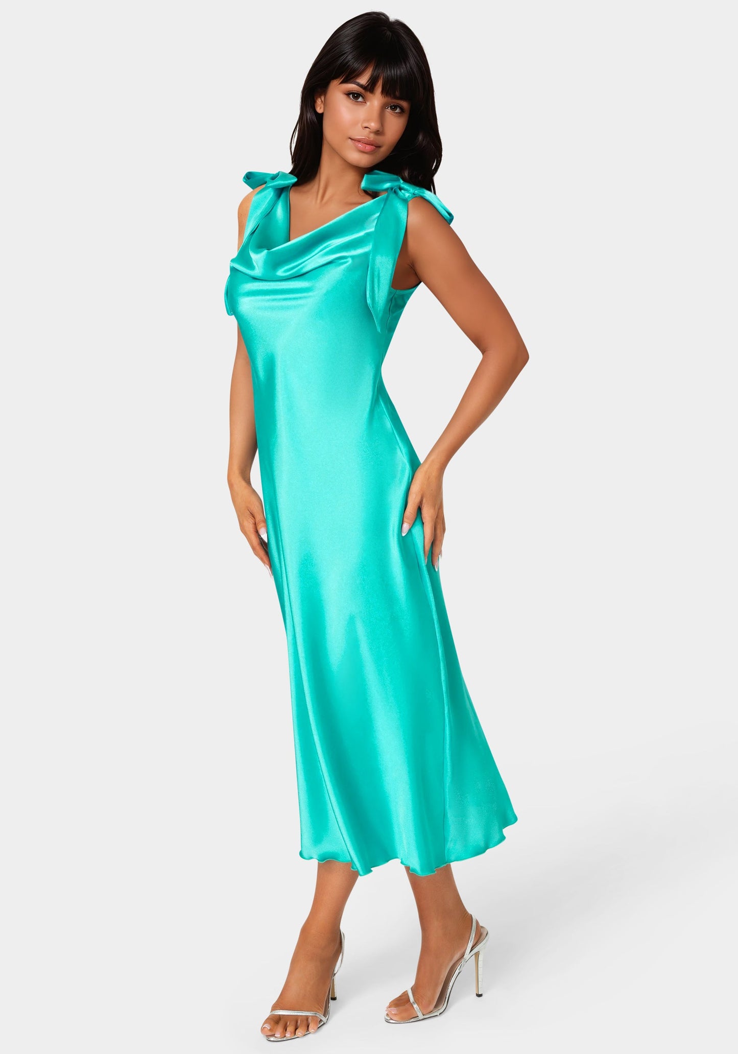 Bow Strap Satin Midi Dress