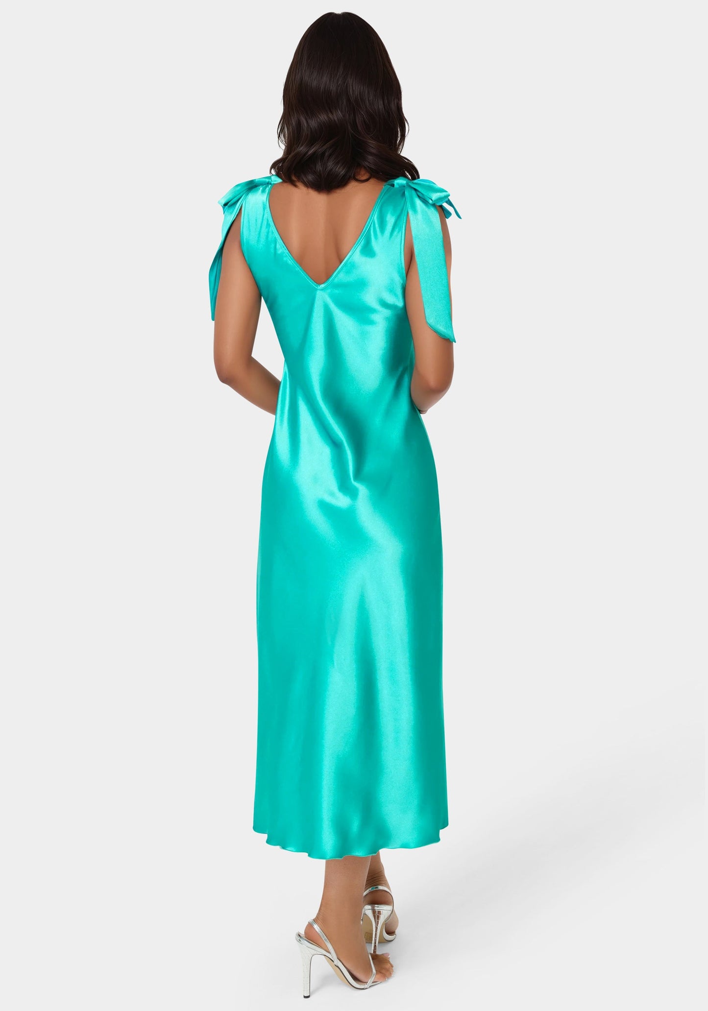 Bow Strap Satin Midi Dress
