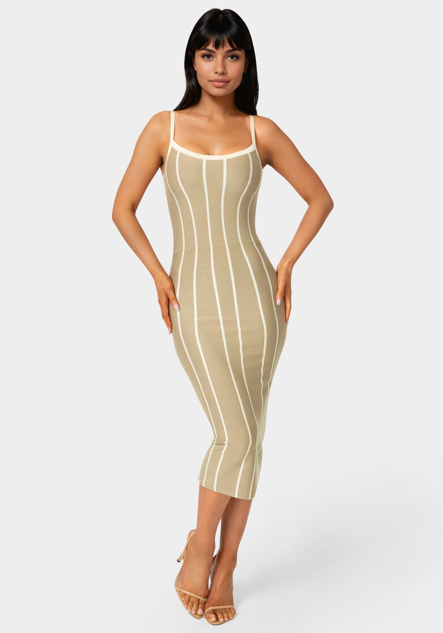 Striple Knit Bodycon Midi Dress
