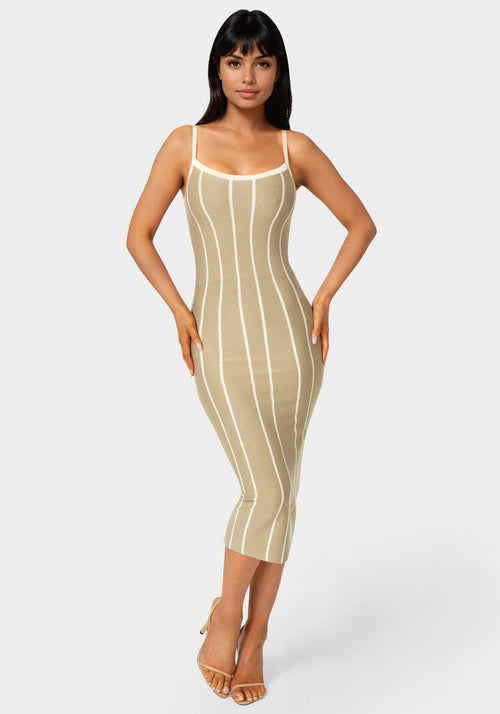 Striple Knit Bodycon Midi Dress