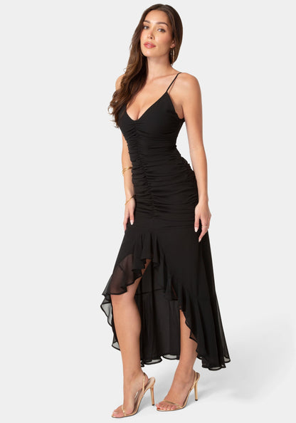 Ruched Chiffon Cascade Gown