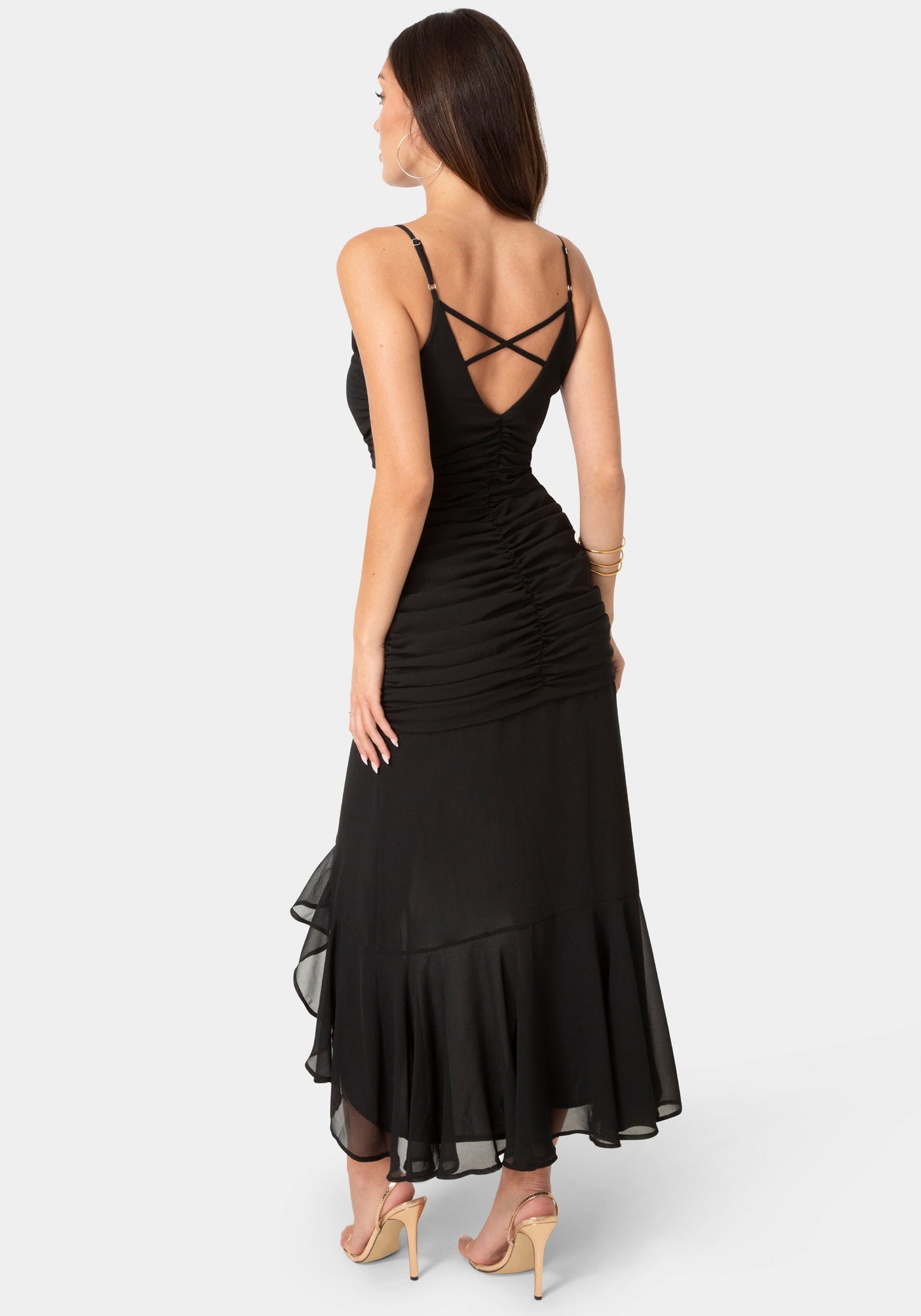 Ruched Chiffon Cascade Gown
