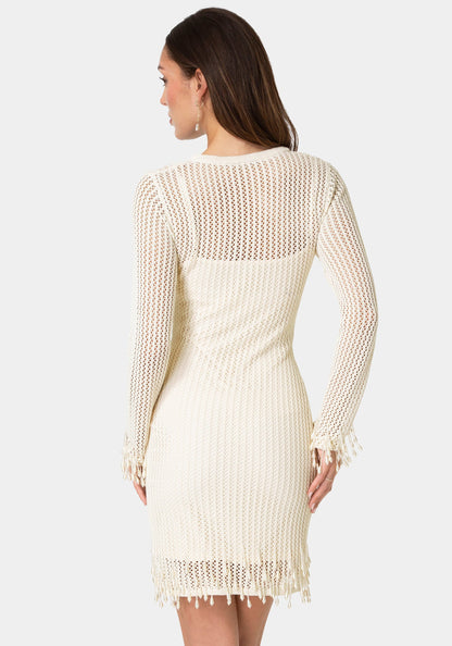 Pearl Embellished Crochet Mini Dress