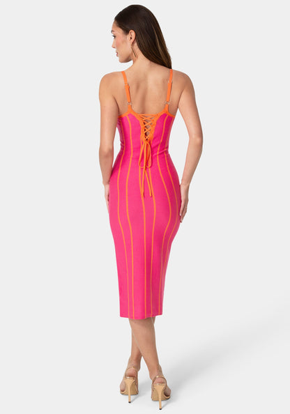 Striple Knit Bodycon Midi Dress