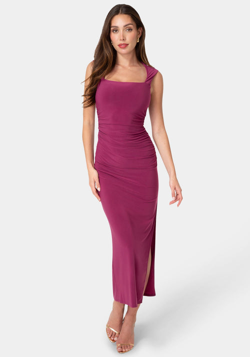 Square Neck High Slit Midi Dress