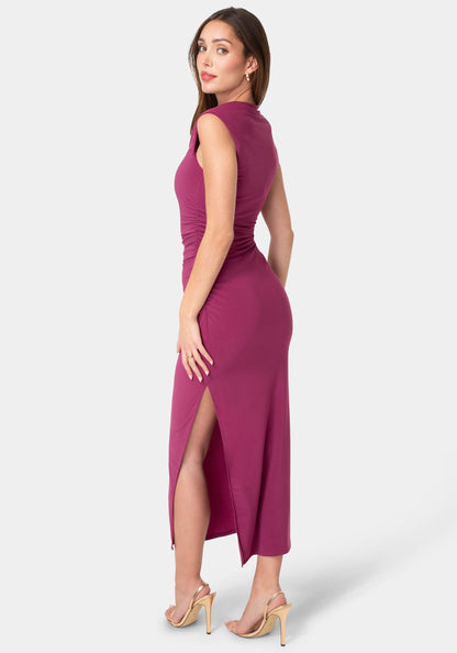 Square Neck High Slit Midi Dress