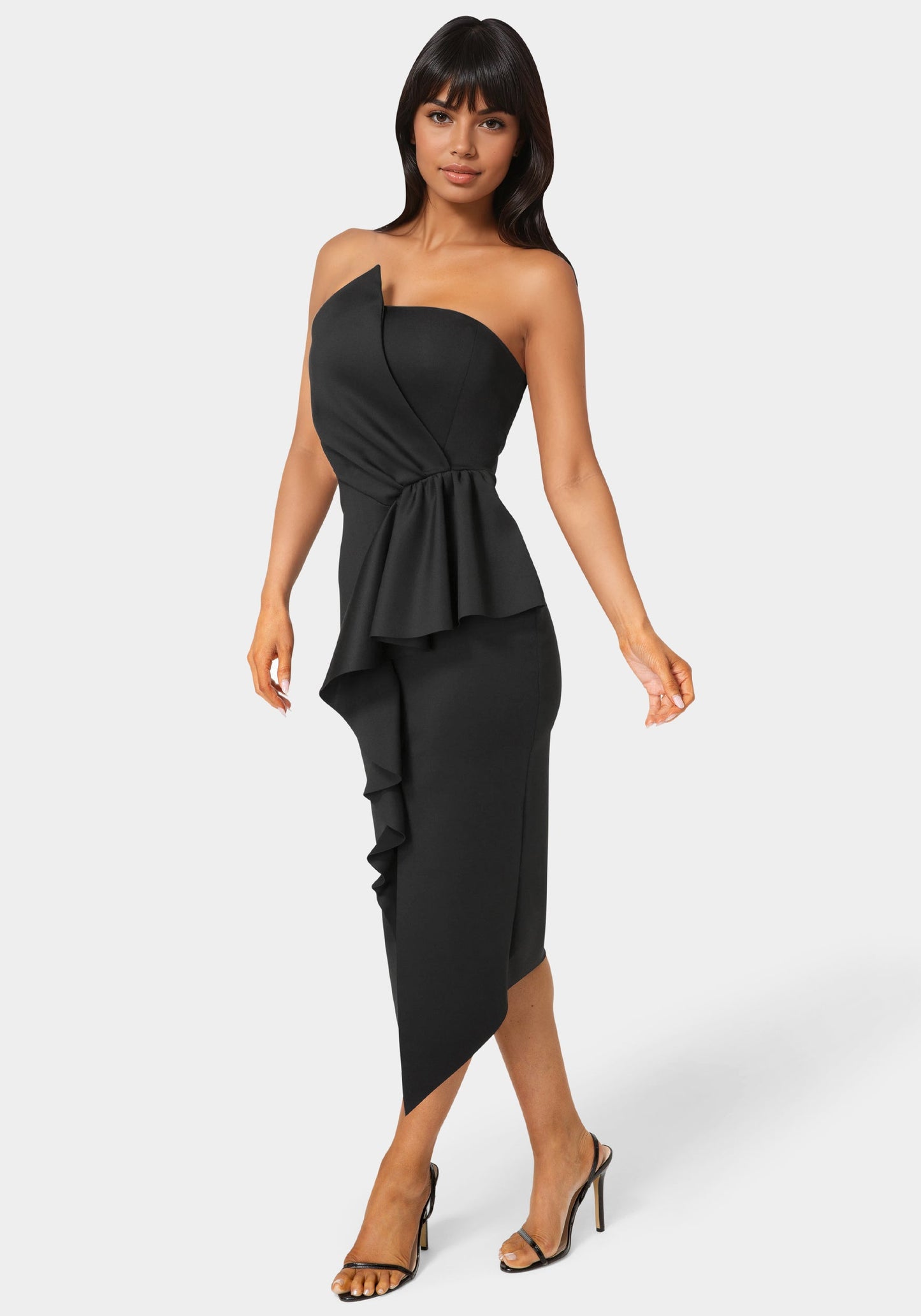 Strapless Cascade Midi Dress