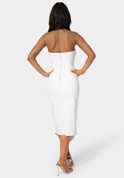 Strapless Cascade Midi Dress