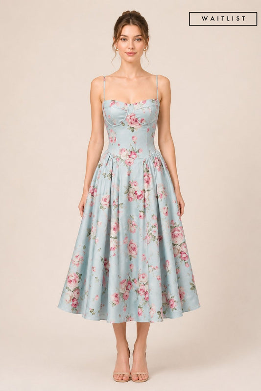 Waitlist 7/15 • Nori Sleeveless Spring Floral Print Midi Dress Blue